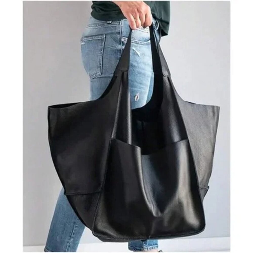 Luxe Vegan Leather Minimalist Oversized Tote Bag